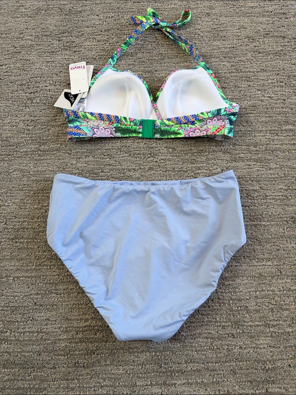 Tropical Print Halter Bikini Top with Light Blue High Waist Lands End Bottoms - Picture 4 of 5